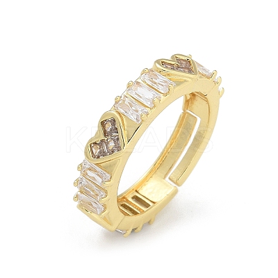 Rack Plating Brass Micro Pave Clear Cubic Zirconia Adjustable Finger Rings for Women RJEW-M028-82G-1