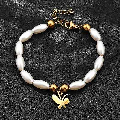 304 Stainless Steel Butterfly Charm Bracelets for Women BJEW-C098-08G-1