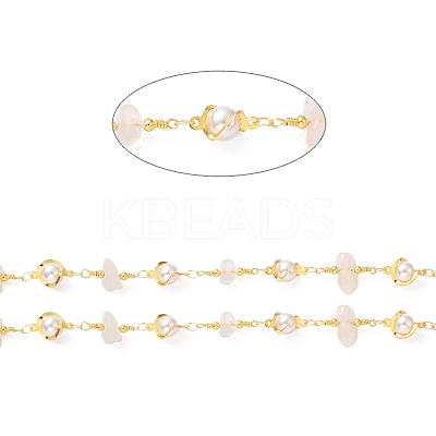 Handmade Natural Rose Quartz Chip Beaded Chains CHC-M024-22G-04-1-1