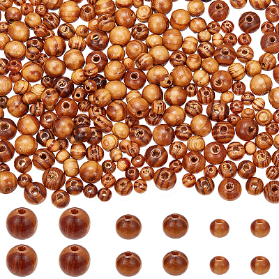 300Pcs 3 Styles Round Natural Wood Beads WOOD-GF0001-89A-1