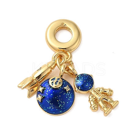 Rack Plating Brass Blue Enamel European Dangle Charms KK-P279-31G-1