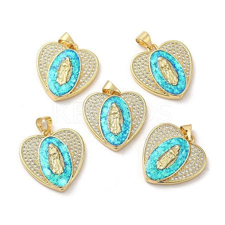 Rack Plating Brass Micro Pave Cubic Zirconia with Synthetic Opal Pendants KK-D088-30G-1