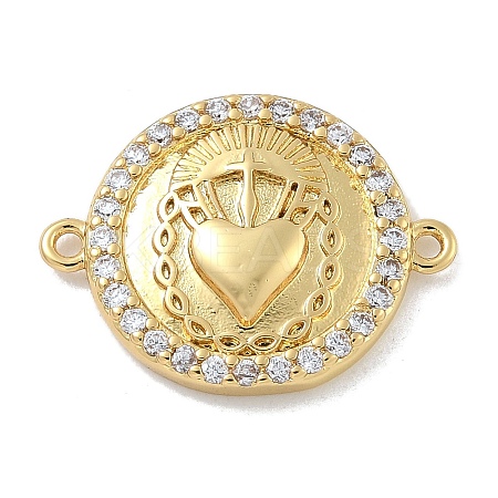 Rack Plating Brass Micro Pave Clear Cubic Zirconia Sacred Heart of Jesus Connector Charms X-KK-A234-065G-1