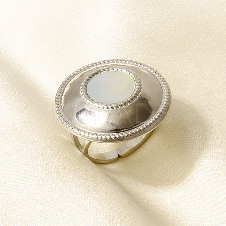 304 Stainless Steel with Natural Shell Cuff Open Rings for Women YC3221-1-1