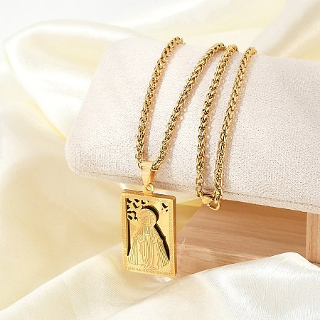201 Stainless Steel Virgin Mary Pendant Wheat Chain Necklaces for Men NJEW-S387-09G-02-1