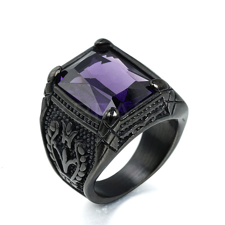 316L Stainless Steel & Cubic Zirconia Men's Vintage Carved Finger Rings FS-WG82D33-73-1