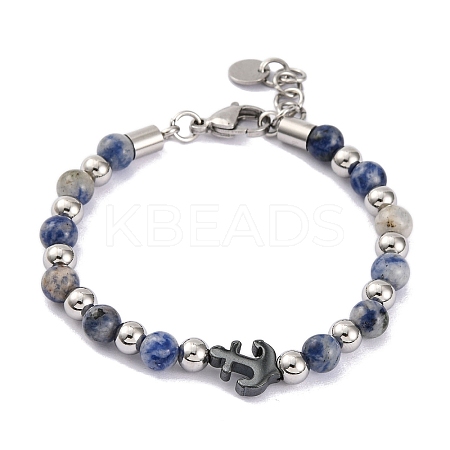 Natural Sodalite & Synthetic Magnetic Hematite Anchor Beaded Bracelet BJEW-P339-01P-08-1