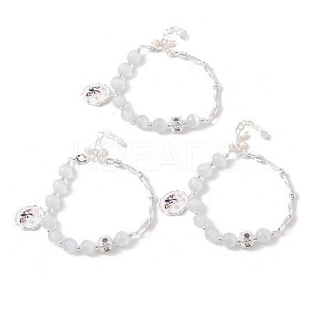 Natural Pearl & Round Cat Eye & Glass Beaded Bracelets BJEW-C068-06S-1