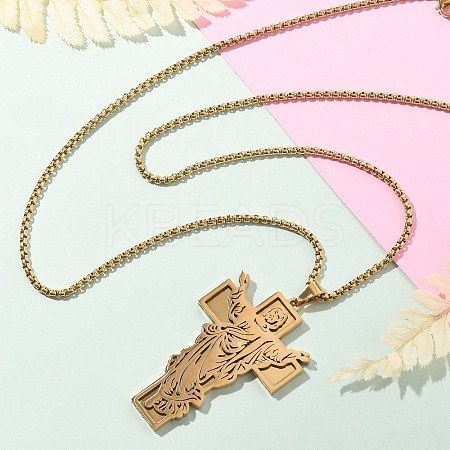 201 Stainless Steel Religion Pendant Necklaces NJEW-Z058-04G-1