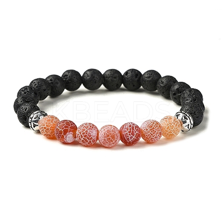 Natural Dyed Crackle Agate & Lava Rock Round Beaded Stretch Bracelet BJEW-TA00444-03-1