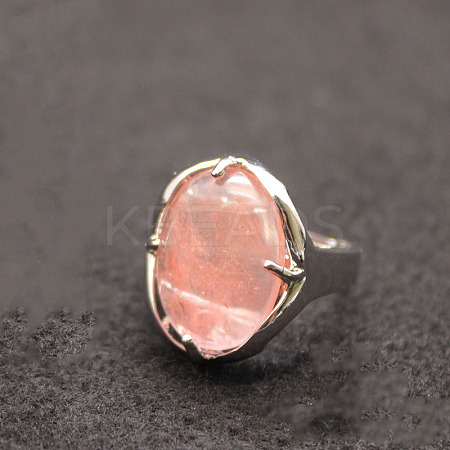 Oval Synthetic Cherry Quartz Glass Adjustable Ring FIND-PW0021-05T-1