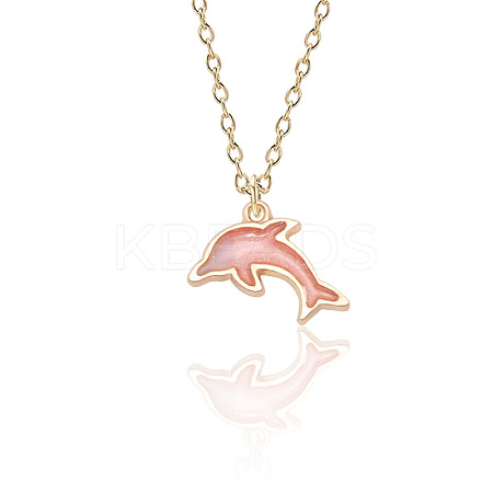 Summer Beach Dolphin Alloy Enamel Pendant Necklaces FS-WG5B62D-01-1