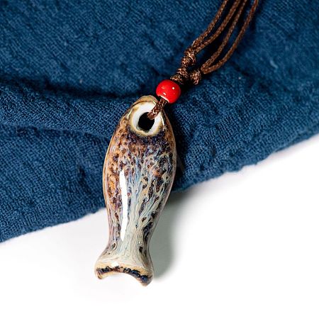 Fish Porcelain Whistle Pendant Necklaces with Adjustable Wax Cord FS-WG46CDC-10-1