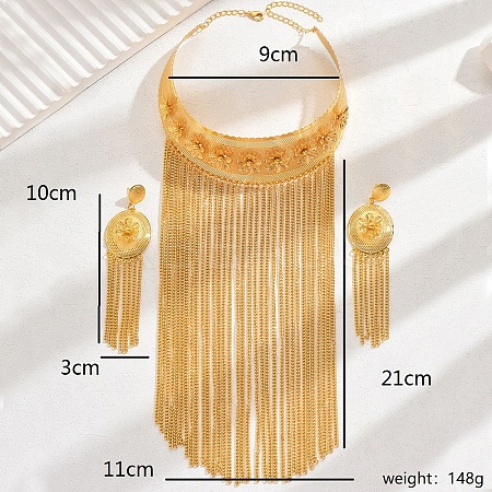 Exaggerated Tassels Iron Choker Necklace & Dangle Stud Earrings Jewelry Sets for Banquet Wedding PQ3170-1