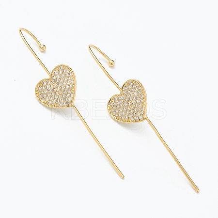Brass Micro Pave Clear Cubic Zirconia Ear Wrap Crawler Hook Earrings EJEW-H125-06G-1