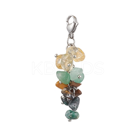 Natural Citrine & Tiger Eye & Aventurine & South Africa Jasper Chip Beads Pendant Decorations HJEW-JM02124-02-1