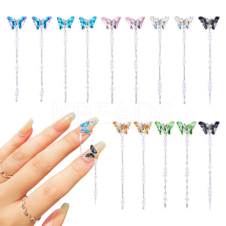 14Pcs 7 Colors Butterfly Alloy Glass Charms Nail Art Decoration MRMJ-TA0001-40-1