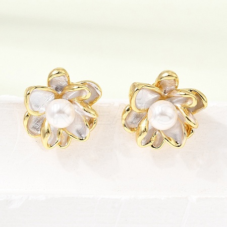 Brass Enamel Stud Earrings KK-CBAB173-02B-G-1