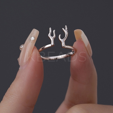 Antler Shape 925 Sterling Silver Micro Pave Cubic Zirconia Cuff Rings for Women RJEW-U046-01PG-1