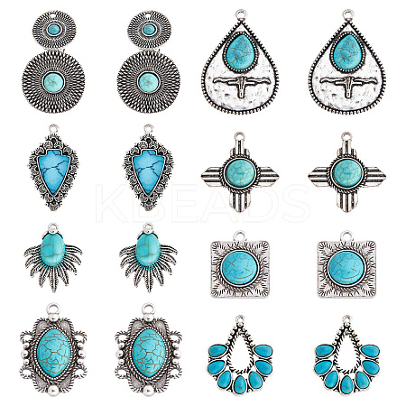 16Pcs 8 Styles Synthetic Turquoise Pendants FIND-SC0003-47-1