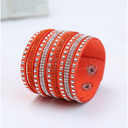 9-row Suede Cord & Rhinestone & Alloy Rivet Wrap Bracelets WG9BE7D-11-1