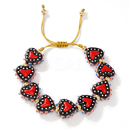 Handmade Heart Resin & Brass Bead Braided Bracelets JT1412-2-1