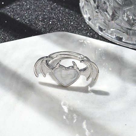 Heart with Wing Enamel Finger Rings RJEW-G337-05P-02-1