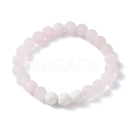 Natural Rose Quartz and Natural Dyed Lava Rock Stretch Bracelets BJEW-JB03798-05-1