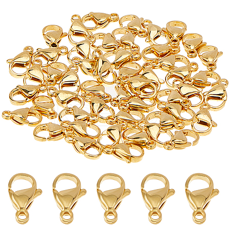 50Pcs PVD Vacuum Plating 304 Stainless Steel Lobster Claw Clasps STAS-DC0017-15-1