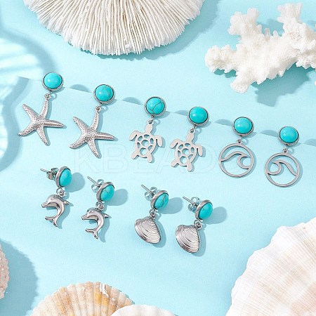 304 Stainless Steel Dangle Stud Earrings EJEW-JE06302-1