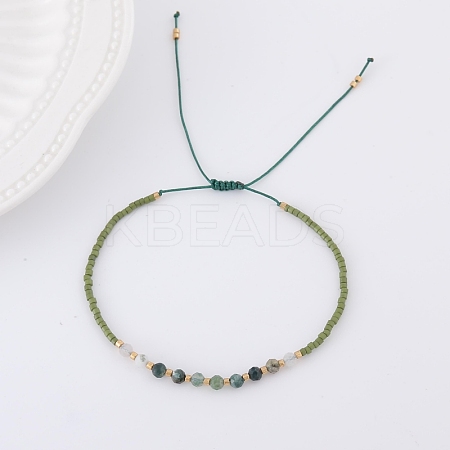 2mm Faceted Natural Green Aventurine Beaded Braided Adjustable Bracelets for Women PF2854-1-1