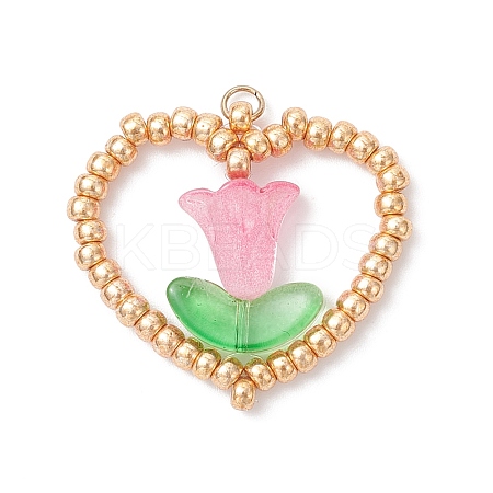 MIYUKI Glass Seed Beaded Heart and Flower Pendants PALLOY-MZ01079-03-1