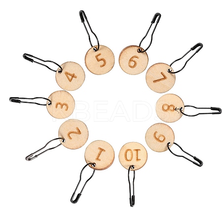 10Pcs Number 1~10 Wood Locking Stitch Marker PW-WG25573-02-1