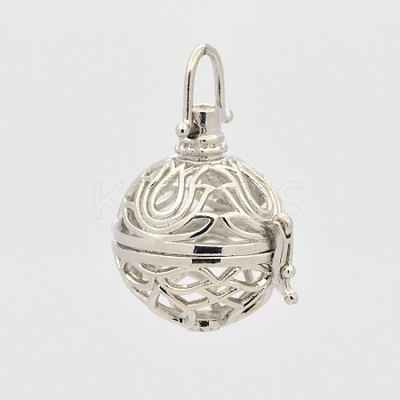 Filigree Round Brass Cage Pendants KK-D389-06P-B-1