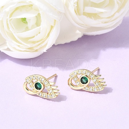 Eyes Brass Micro Pave Cubic Zirconia Stud Earrings EJEW-C186-20G-03-1
