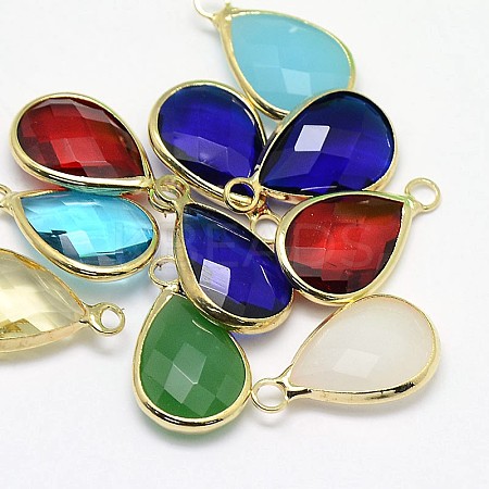 Golden Tone Brass Glass Teardrop Pendants GLAA-J017A-G-1