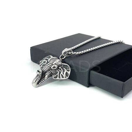 Vintage Stainless Steel Elephant Pendant Necklaces for Men Women BU1336-1
