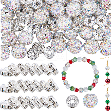 DIY Round Polymer Clay Rhinestone & Rhinestone Rondelle Spacer Beads Jewelry Making Findings Kits DIY-SC0027-50B-1
