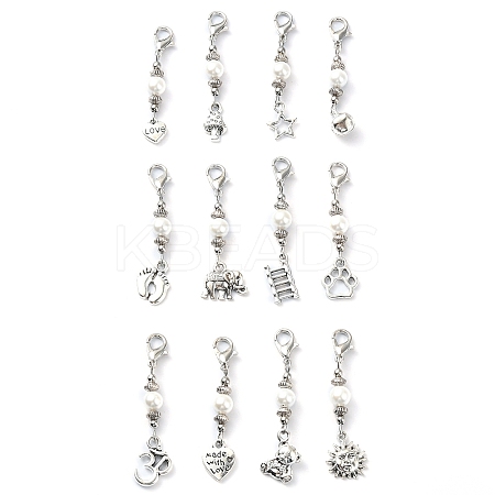 12Pcs 12 Style Alloy Pendant Decorations HJEW-JM02201-1