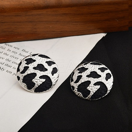 Leopard Print Brass Enamel Stud Earrings for Women EJEW-U055-15A-P-1