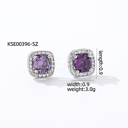 Elegant Zircon Square Stud Earrings for Women TY1635-11-1