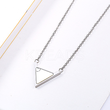 Stainless Steel Pave Synthetic Howlite Inverted Triangle Pendant Necklaces for Women FS-WG0B5B2-01-1