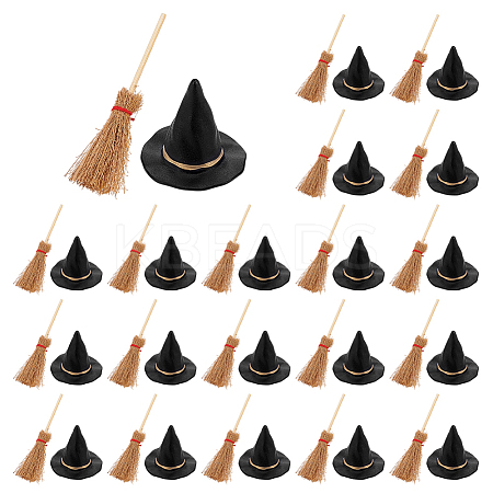 20Pcs Halloween Wood Mini Broom DJEW-ME0001-07-1