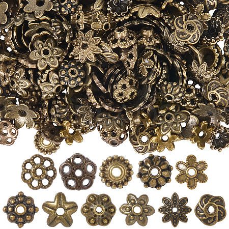 220Pcs 11 Styles Alloy Fancy Bead Caps TIBE-SP0001-19-1