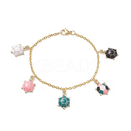 Alloy Enamel Tortoise Charm Bracelets with Iron Cable Chains for Women BJEW-JB09087-1