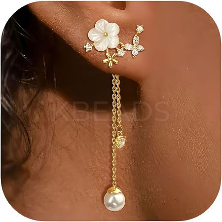 Metal Micro Pave Cubic Zirconia Tassel Stud Earrings FS-WG55496-01-1