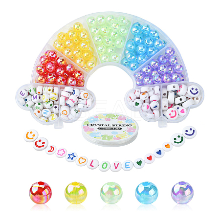 302Pcs 9 Style Transparent & Opaque Rainbow Iridescent Acrylic Beadss Plated and Enamel MACR-CJ0001-55-1