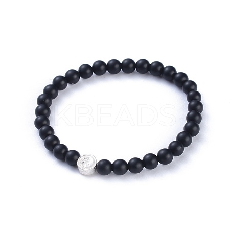 Feng Shui Natural Black Agate(Dyed) Beaded Stretch Bracelets BJEW-JB05021-03-1