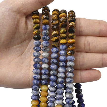 7 Styles Natural Amethyst & Sodalite & Red Jasper & Tiger Eye & Lapis Lazuli & Green Aventurine & Topaz Jade Chakra Beads Strands G-A280-B02-01-1