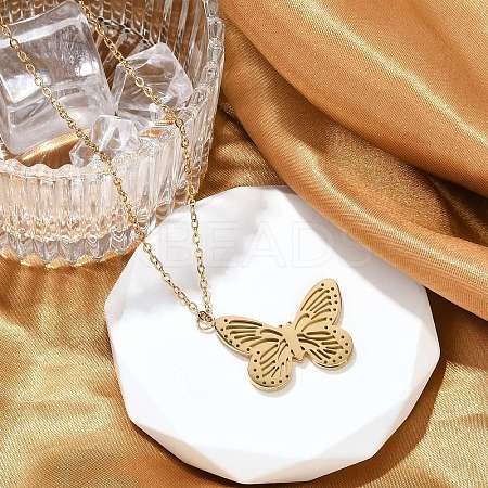 Butterfly 304 Stainless Steel Pendant Necklaces NJEW-L157-06G-1